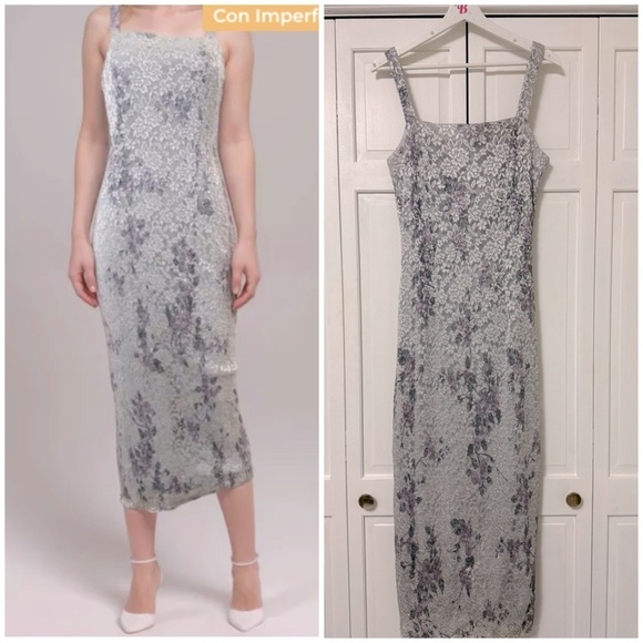 Vintage Dresses & Skirts - Vintage Sheri Martin Midi Floral Lace Dress Fairy Whimsigoth Purple Hoco 12